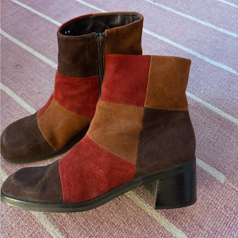 90’s/Y2K Vintage Nine West Suede Colorful Patchwork Ankle Boots - Picture 4 of 10